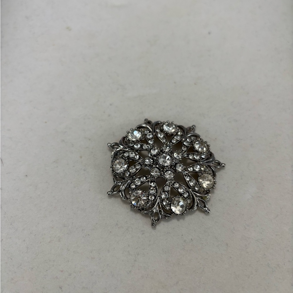 Elegant Silver Crystal Brooch